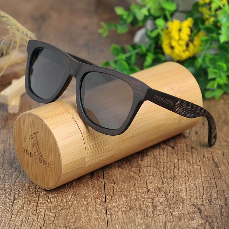 BOBO BIRD Okulary Ebony Wood Солнцезащитные очки поляризованные серые линзы для мужчин и женщин очки с гравировкой дропшиппинг