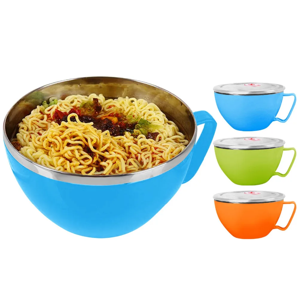 

Behogar Stainless Steel Instant Ramen Noodle Soup Pasta Bowl Food Fresh Container Lunch Rice Bowl With Cover Lid 900ml