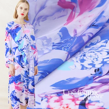 

100%silk crepe de chine fabric for women dress flower Printed cloth diy sewing 114cm wide 14momme 19 spring summer new sale hot