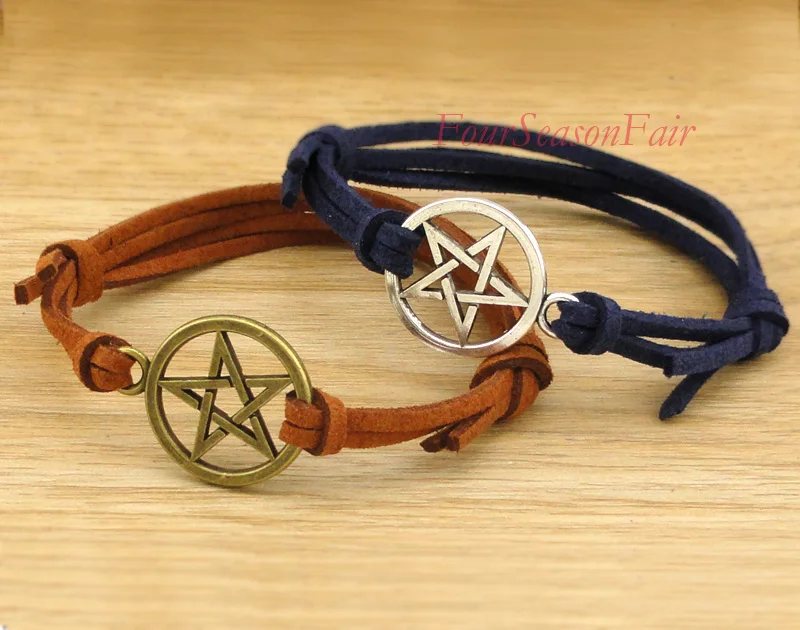 

CustomVintage Pentagram Wax Cord Bracelets Unique Supernatural Korean velvet Bracelet Leather Retro Fivepointed Star Bangles