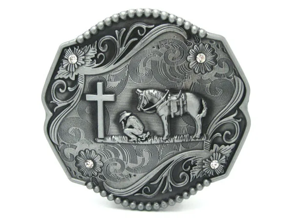 

Christan Cowboy A Horse Cross Western Belt Buckle Floral Flower