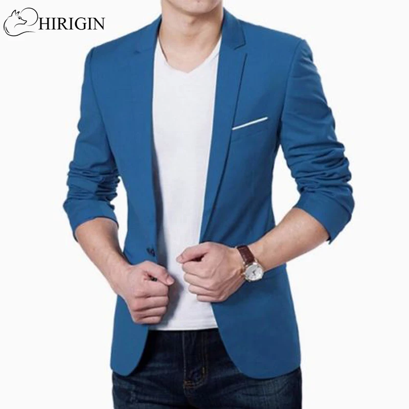 

HIRIGIN Mens Korean slim fit fashion cotton blazer Suit Jacket black blue plus size M to 3XL Male blazers Mens coat Wedding