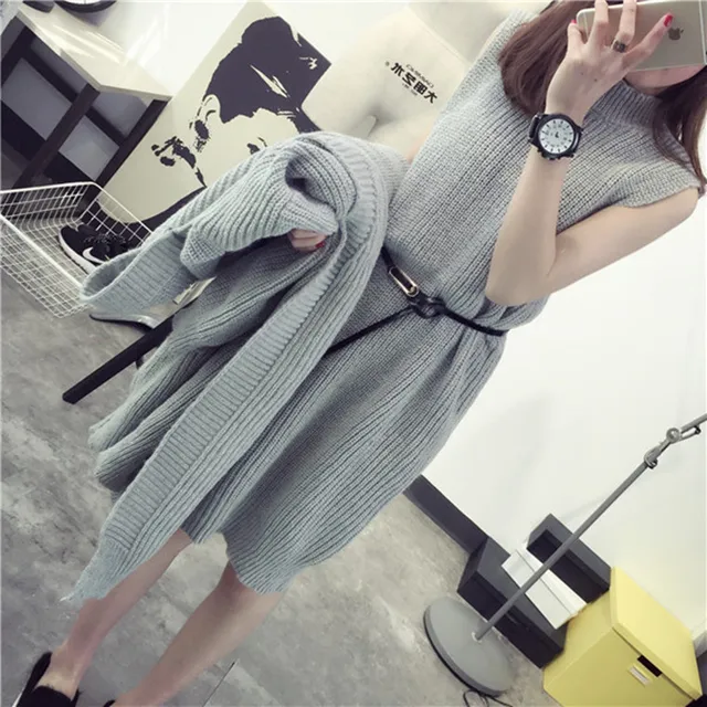 Best Offers 2018 New Fall Womans Two-Pieces Suits Solid Gray Dress + Cardigan Sets For Woman Casual Winter Women's Suit Knitted Set Best Offers 2018 New Fall Womans Two-Pieces Suits Solid Gray Dress + Cardigan Sets For Woman Casual Winter Women's Suit Knitted Set