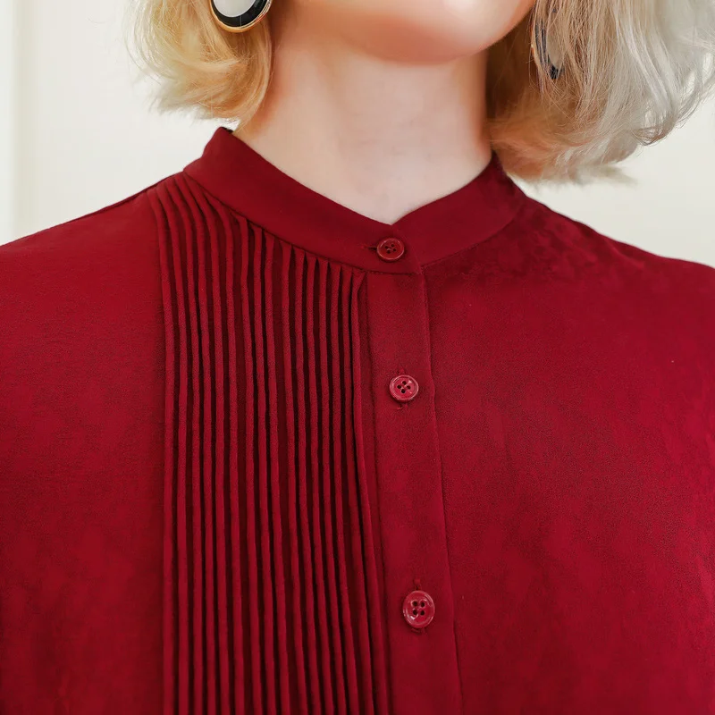 Manga Larga Befree Vino Lujo Camisa Voa Blusa Suelto De Rojo Oficina Casual Seda Mujeres Señoras Retro B873 Tops Las Vestido Otoño Ropa SqagZxA
