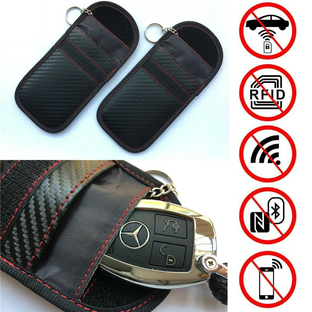 

Carbon Grain Key Signal RFID Blocking Anti Theft Faraday Pouch Case for Keyless Entry Car Key Fob Protector 2019 New