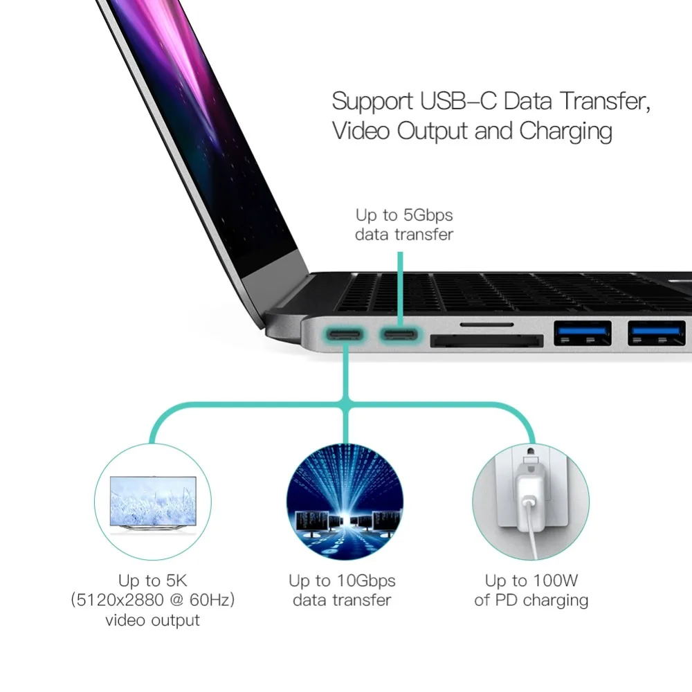 New For Macbook New Pro 13 15 Touch Bar typc-C 3.0 Combo to USB-C Charging + 2 Ports USB 3.0 +SD / TF Slot Card Reader Adapter New For Macbook New Pro 13 15 Touch Bar typc-C 3.0 Combo to USB-C Charging + 2 Ports USB 3.0 +SD / TF Slot Card Reader Adapter