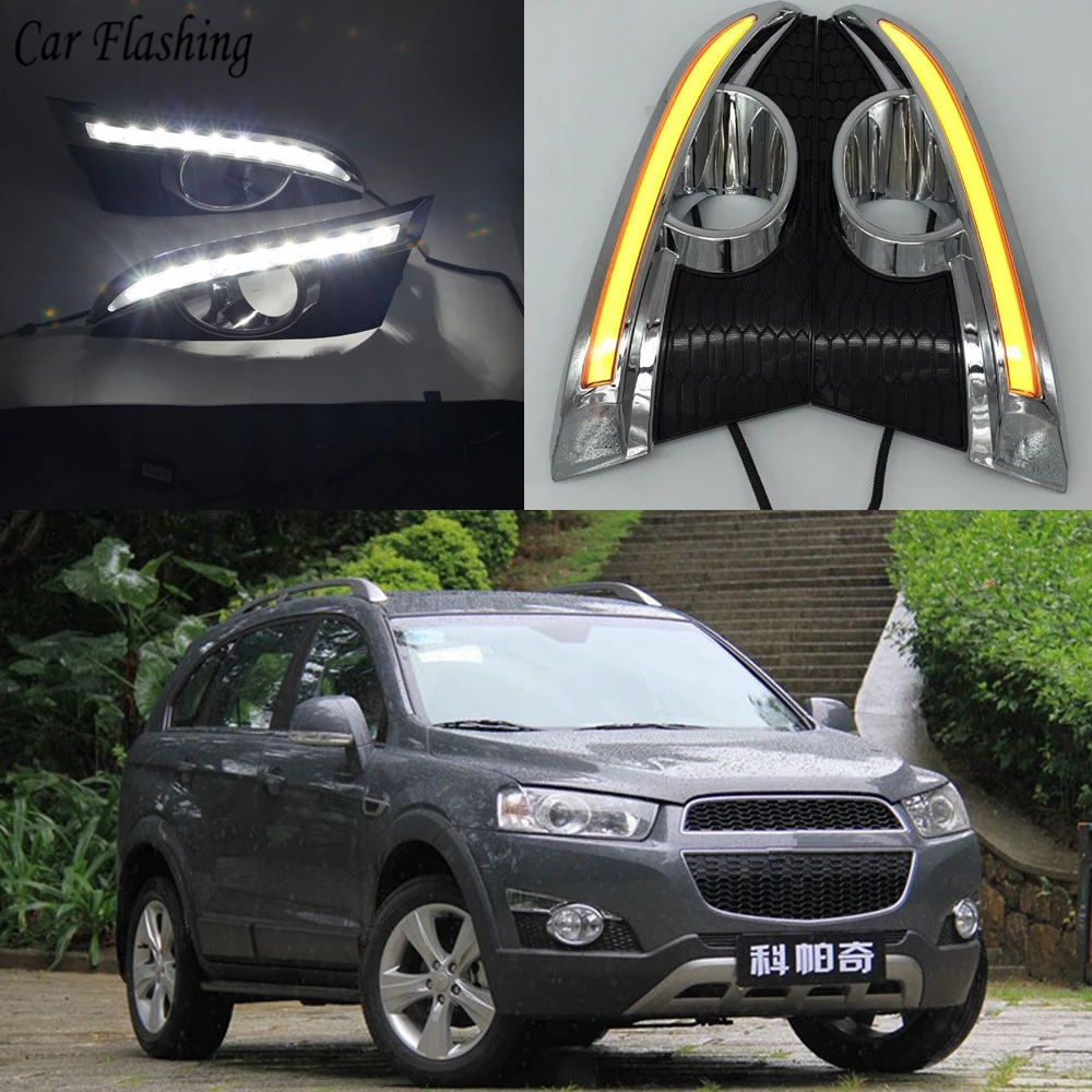 

Car Flashing 2pcs 12V LED DRL Daytime Running Lights For Chevrolet Captiva 2011 2012 2013 with turn Signal Relay Car-styling