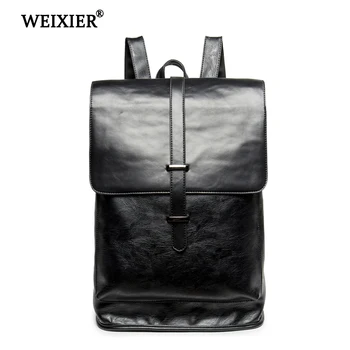 

WEIXIER Large-Capacity Men's Retro Solid Color PU Travel Bag Men's Fashion Casual Backpack Multi-Function High Quality Backpack