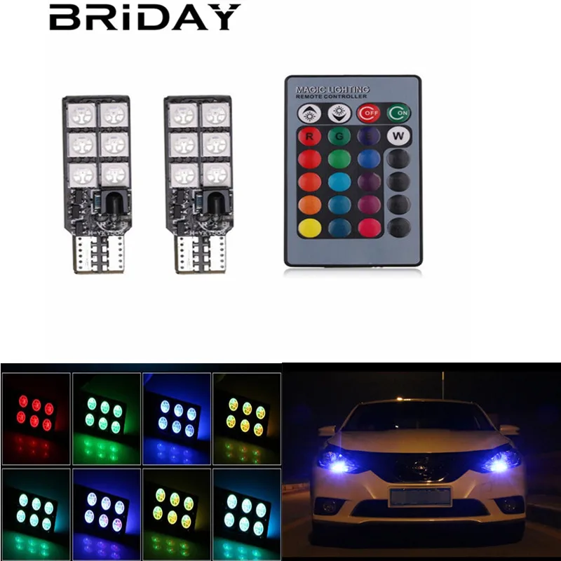 

BRIDAY 1pair T10 RGB LED clearance Atmosphere lights car wedge light turn signal Auto indoor dome read light remote control 12v