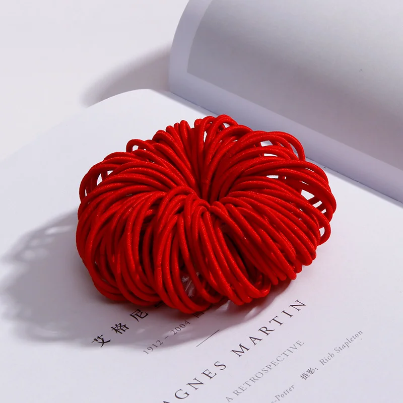 Красный New 100PCS/Lot Girls Candy Colors Nylon 3CM Rubber Bands Children Safe Elastic Hair Bands Ponytail Holder Kids Hair Accessories - Цвет: Красный