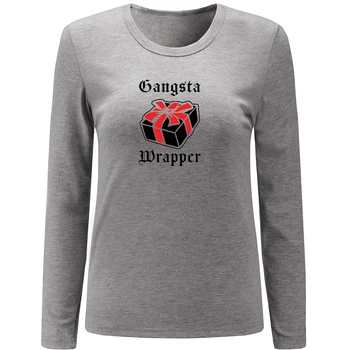 

iDzn Women's Funny Gangster Wrapper Pattern Long Sleeve T Shirt Loose Fashion Female T-shirt Cotton Basic Tee Tops For Lady Girl