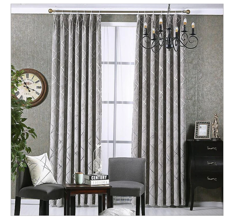 Затемненные жаккардовые серебряные шторы для гостиной, шениль, американская современная Роскошная штора, ткань с геометрическим рисунком, драпировка, окно для спальни