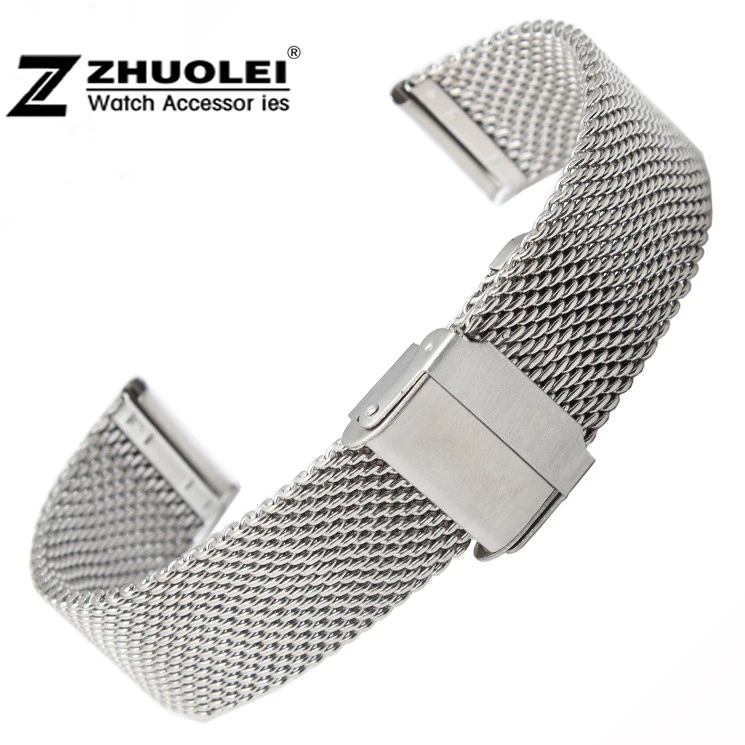Watch band 22mm Silver Stainless Steel Mesh Watch Strap Milanese Mesh Watchbands Folding