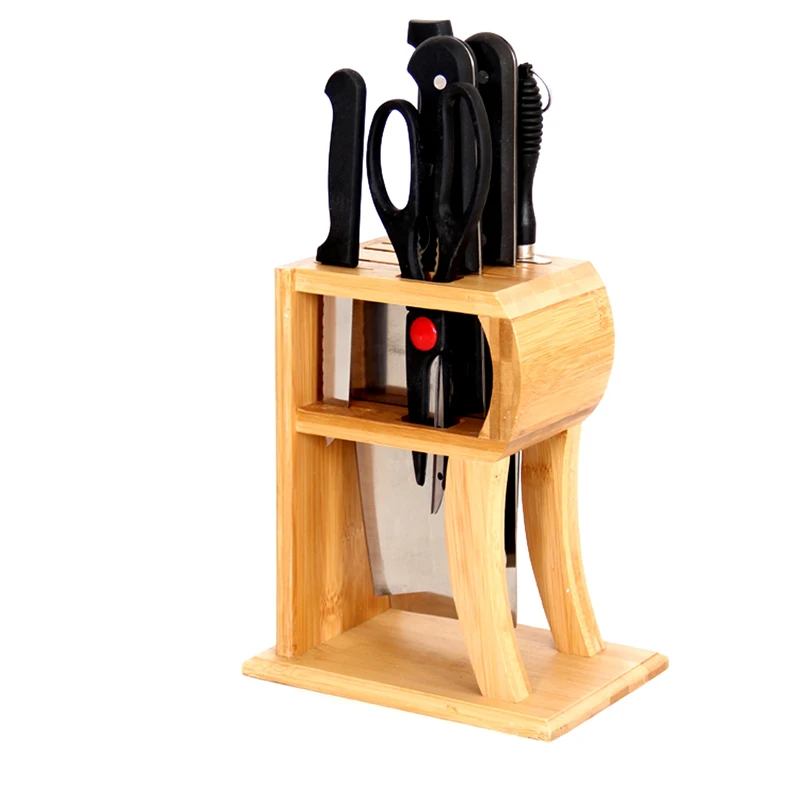 

Creative R-shape Bamboo Kitchen Knife Holder Multi-purpose Scissor Cutting Tool Storage Racks Knife Block Wood Knife Stand