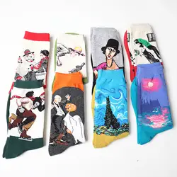 2019 Ретро Art хлопок Для женщин мужские носки известный серия картин узор новинка Повседневное красочные Harajuku Design Сокс забавные