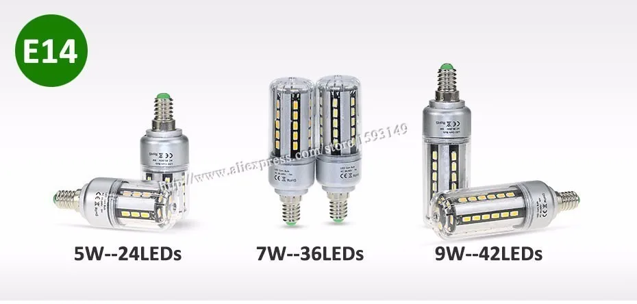 Реальный полный Вт, 5 Вт, 7 Вт, 9 Вт, 12 Вт, 15 Вт, 18 Вт, 20 Вт, Алюминий PCB светодиодный светильник 5736SMD AC85-265V E27/E14 кукурузная лампа светильник 24 36-42 54 60 78 90 светодиодный s