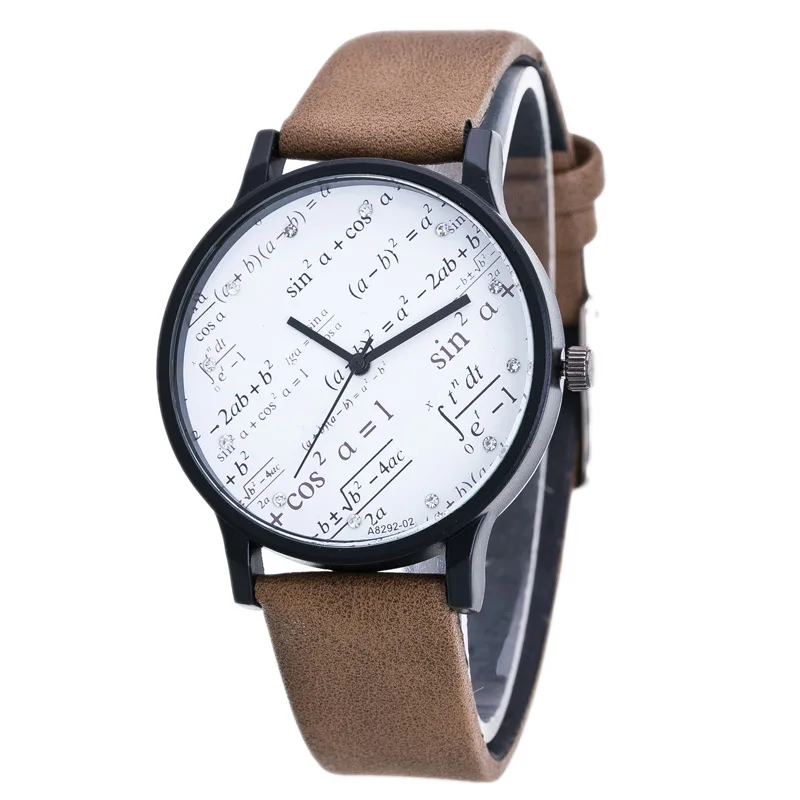 Fashion Design Unisex Watch Men Women Leather Strap Function Equation Pattern Casual Quartz Wristwatch Students Elegant Clock