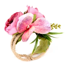 Wedding Bridesmaid Bride Wrist Corsage Woodland Corsage Woven Straw Cuff Bracelet for Wedding Prom Accessories hand flowers
