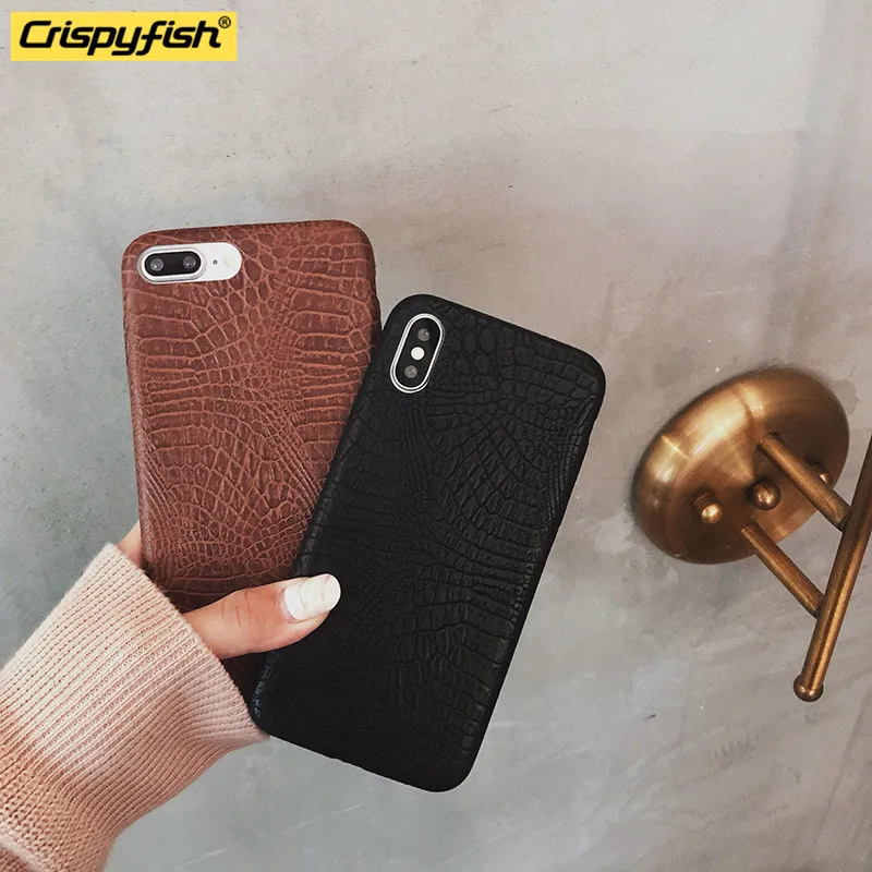 

Crispyfish Ultra Thin PU Leather Pattern Case For iphone X xs Max XR Crocodile Skin Soft Cover For iphone 6 6s 7 8 plus Cases