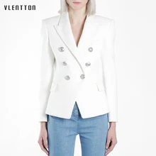 High Quality 2019 Designer Solid Blazer Women's Lion Button Double Breasted Black White Office Lady Blazers Jacket Outwear Coat