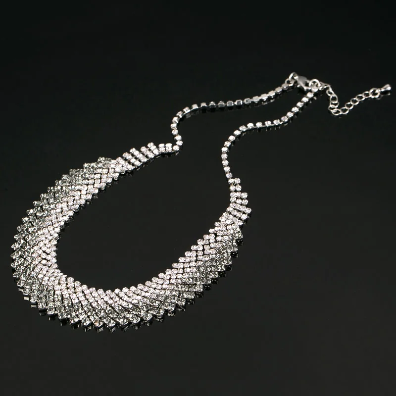 New Luxury Crystal Rhinestone Statement Necklace For Women Wedding Prom Jewelry 2016 Fashion