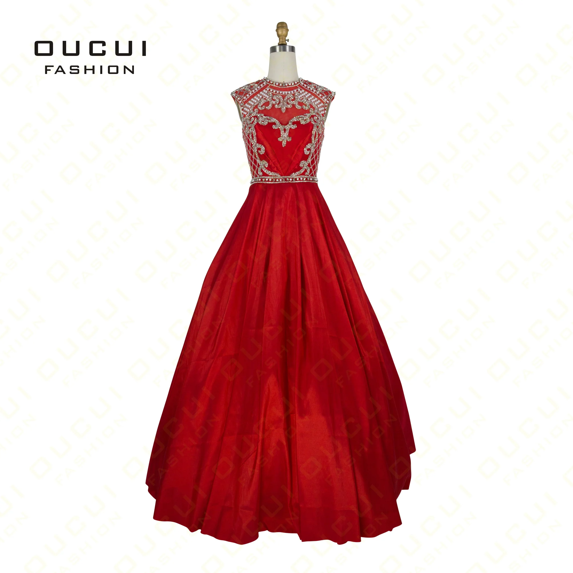 Oucui/черные и красные длинные платья для выпускного вечера с бусинами и бусинами,, ТРАПЕЦИЕВИДНОЕ платье с рукавами-крылышками, вечерние платья, настоящая фотография OL102515 - Цвет: red
