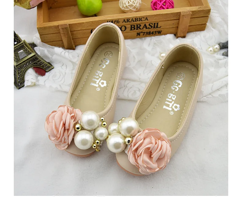 QGXSSHI/красивые кожаные туфли с жемчужинами и цветами для девочек; вечерние детские туфли для танцев; Детские свадебные туфли принцессы на платформе