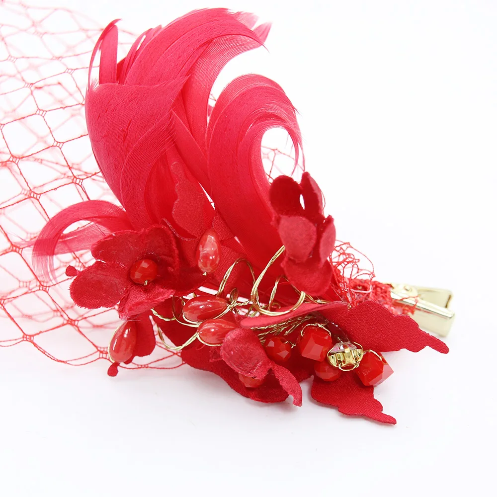 Red Feather Flower Girls Prom Headbands Wedding Party Princess