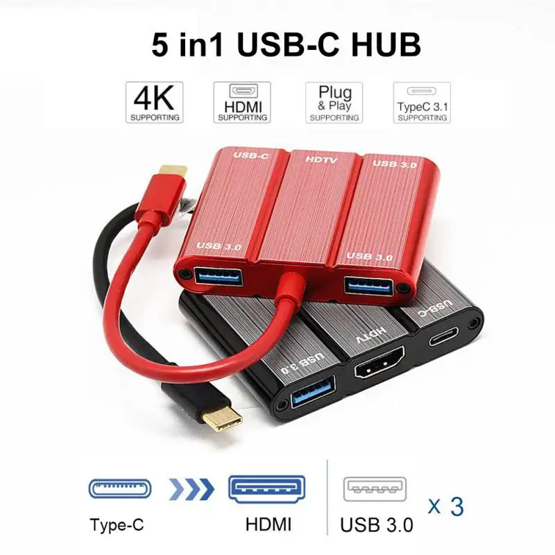  All in One USB3.1 Type-C to USB HDMI Converter USB PD Charger 4K Ultra HD Adapter Cable for iPhone 