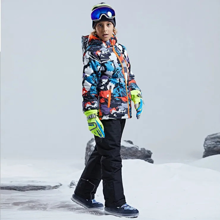 Детский Теплый Лыжный костюм водонепроницаемые штаны+ куртка для мальчиков и девочек, зимний спортивный ветрозащитный качественный детский лыжный и сноубордический костюм из 2 предметов - Цвет: as photo