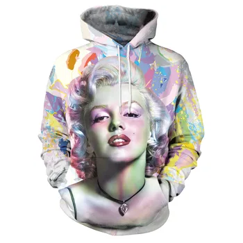 

Women Hoodie Marilyn Monroe Print Hoodies with Hat Women Pullover Loose Sweatshirt Sudaderas Mujer Moletom