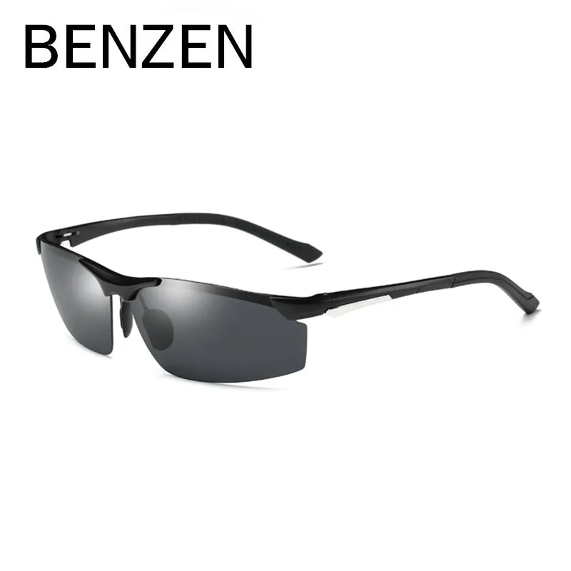 Бензола поляризованных солнцезащитных очков Для мужчин алюминиево-магниевого солнцезащитные очки, мужские очки для вождения очки УФ 400 оттенков очки черного цвета с Чехол 9206 - Цвет линз: BLACK GREY