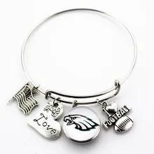 

Newest I Love Football With Philadelphia Eagles Team Snap Button Adjustable Expandable Bangle charm bracelet 10pcs