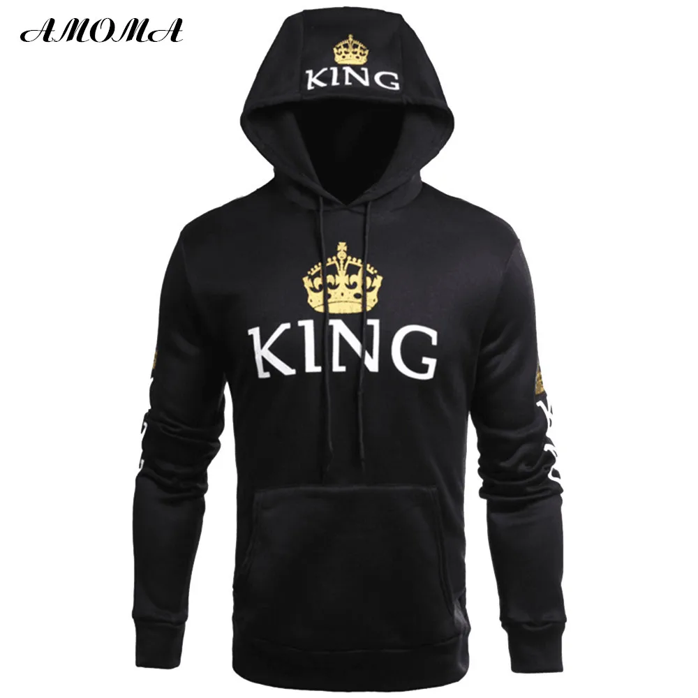 Пуловер AMOMA для пар Свитшот King Queen мужчин и женщин толстовка с капюшоном принтом