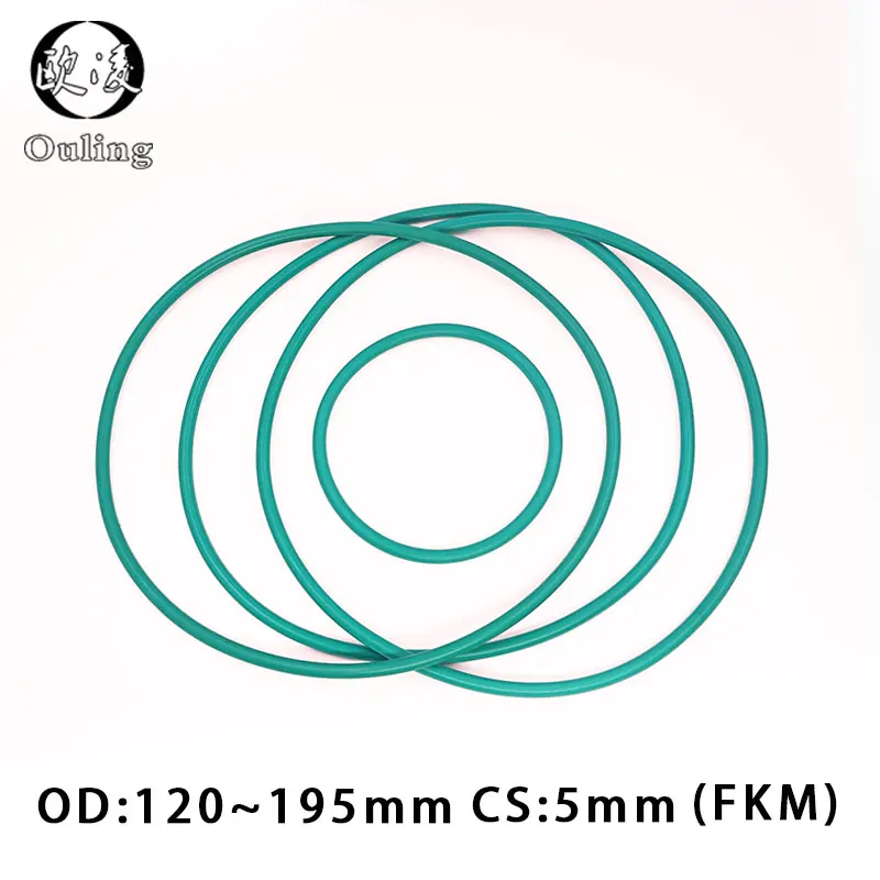 고무 링 그린 FKM O링 씰 개스킷 연료, 두께 5mm, OD115, 120, 125, 130, 135, 140, 145, 150, 155, 170, 195mm