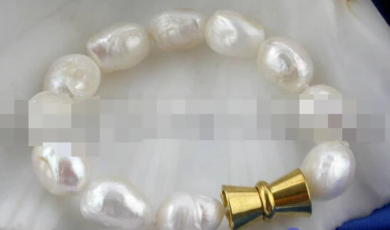 

N1269 8" 13MM WHITE BAROQUE FRESHWATER PEARL BRACELET BANGLE 2pc Natural >>free shipping