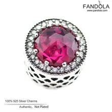 Fandola стерлингового серебра 925 Радиант сердца Cerise кристалл и ясно CZ Шарм бисер Fit браслет Цепочки и ожерелья Fine Jewelry