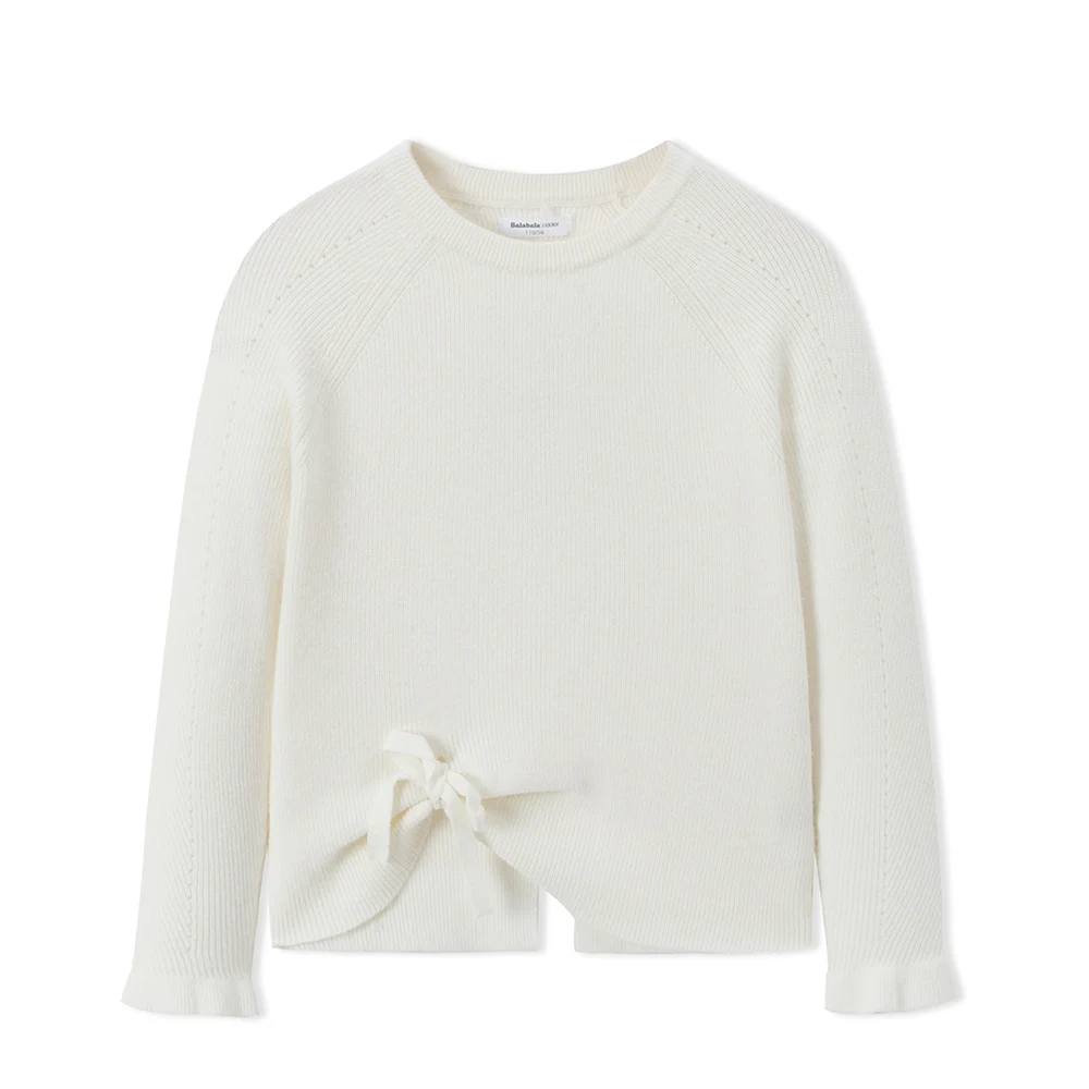 Balabala/осенние пуловеры для девочек; свитер для маленьких девочек с бантом; детская одежда; одежда для детей; свитер; вязаный джемпер - Цвет: white