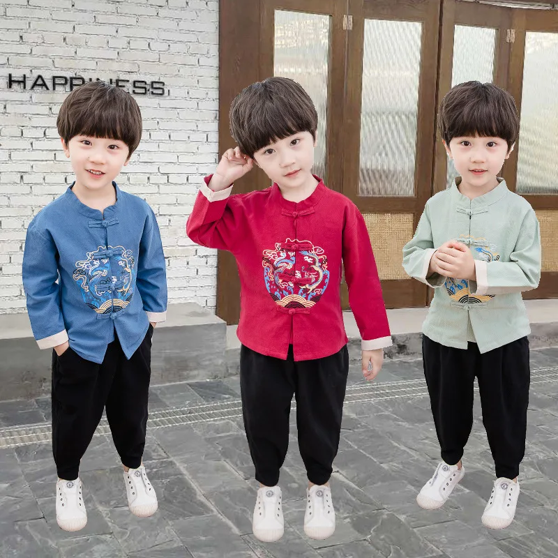 Kids Traditional Chinese Clothing Baby Boys Ancient Costumes Folk Dance Hanfu Stage Performance Boys Culture Tang Suit SL1076