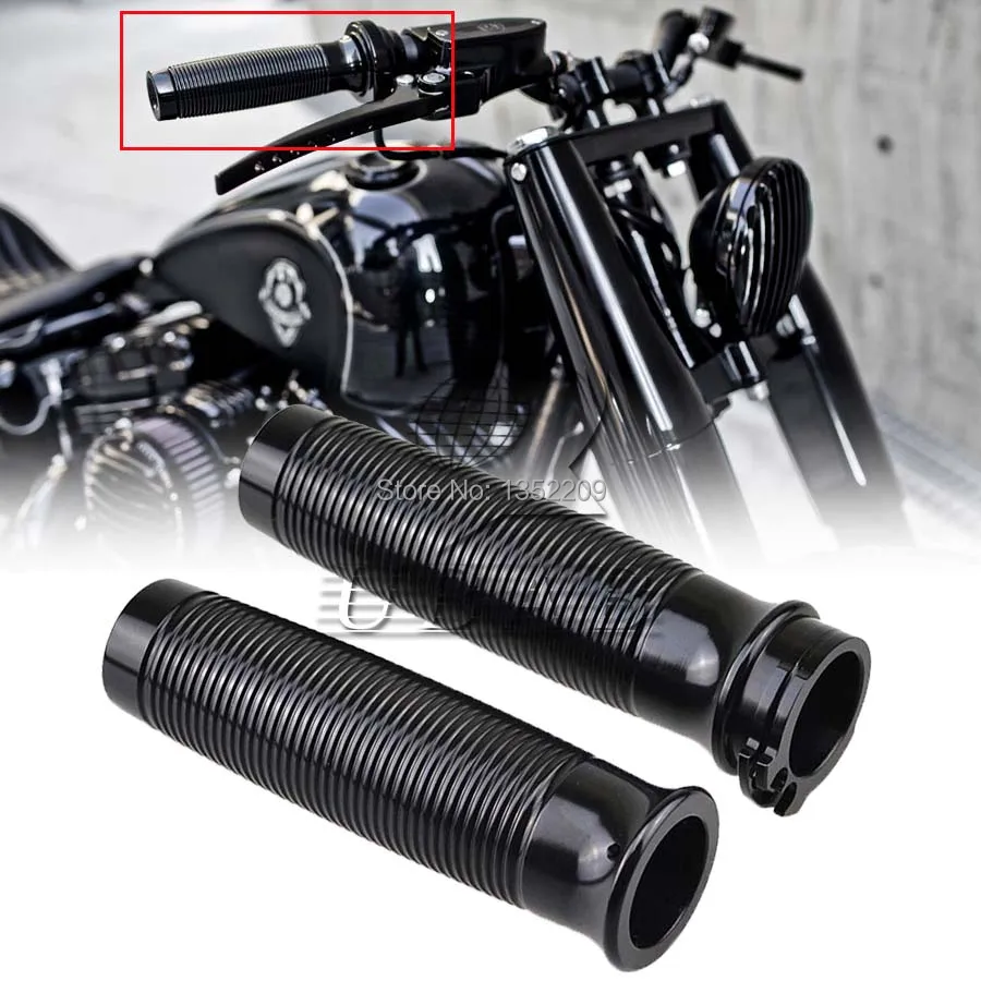 Black CNC 1" Rough Crafts Handlebar Hand Grips Fits For Harley