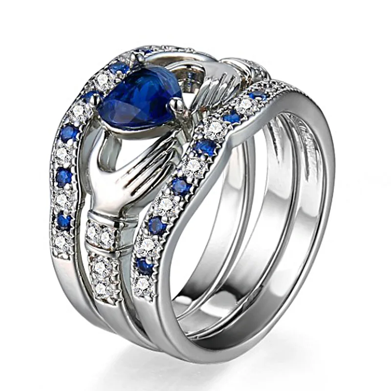hot bridal cubic zirconia wedding rings set wholesale blue heart cz stone crystal fashion retro jewelry for women anel aneis - Wholesale Wedding Rings hot bridal cubic zirconia wedding rings set wholesale blue heart cz stone crystal fashion retro jewelry for women anel aneis - Wholesale Wedding Rings