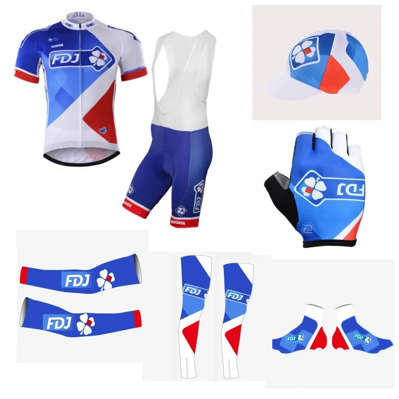 

team FDJ 7PCS full set 100% Polyester cycling jersey Short sleeve quick dry bike clothing MTB Ropa Ciclismo Bicycle maillot GEL