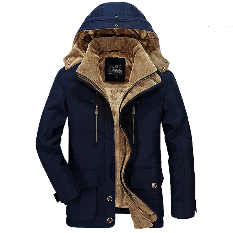 Новинка, брендовые толстые зимние мужские парки, теплая куртка с хлопковой подкладкой, мужские флисовые парки с мехом, hombre invierno размера плюс 6XL 7XL - Цвет: DEEP blue