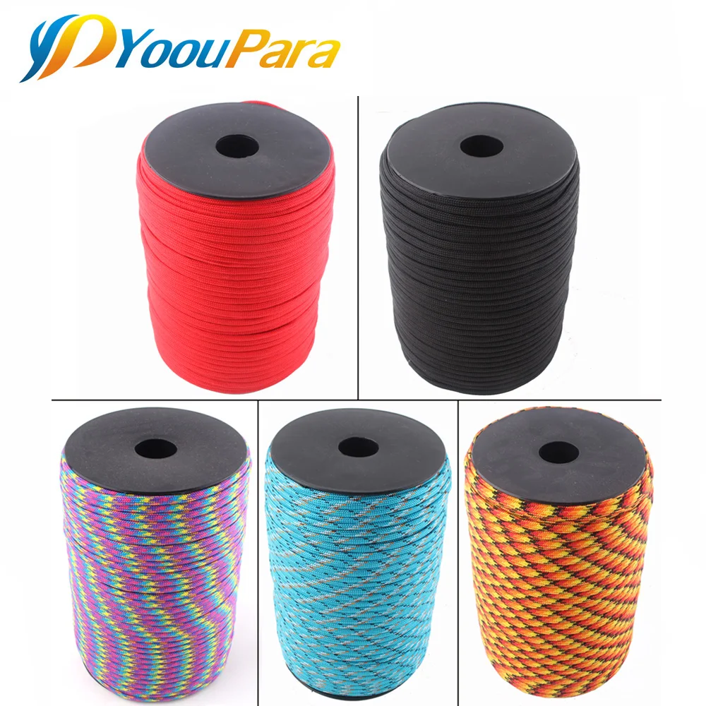 Tanie 252 kolorów 100 m szpula Paracord 550 7 Strand 4mm smycz linowa Paracord Survival awaryjne linka spadochronowa