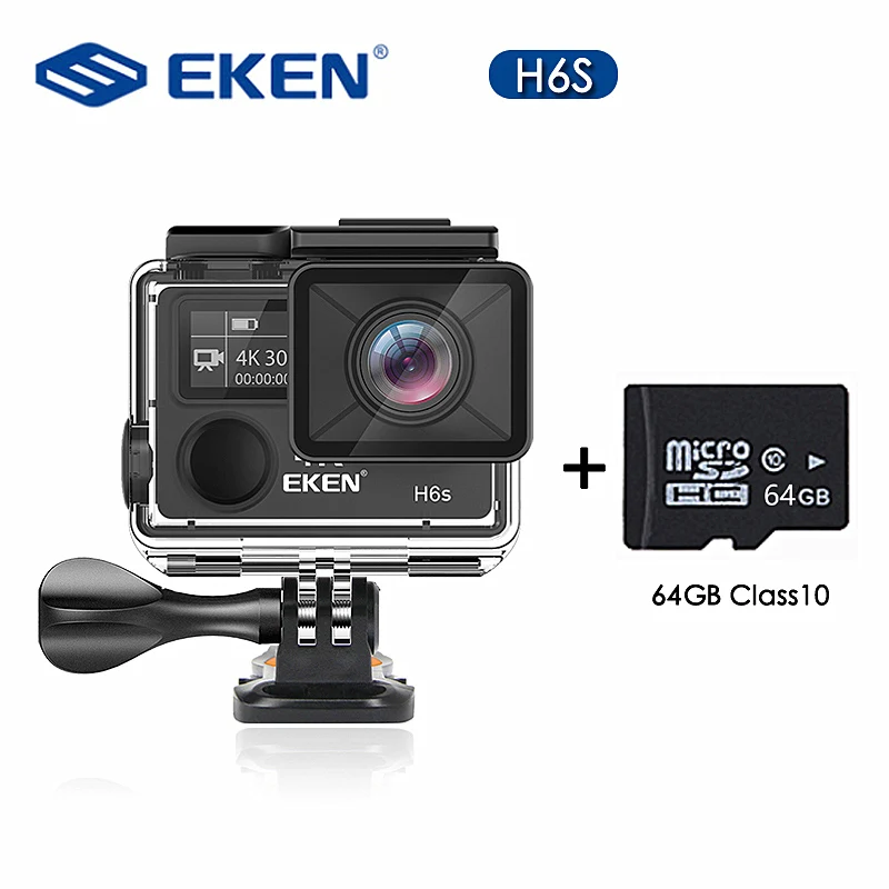 Оригинальная спортивная видеокамера eken H6S 4K+ Ultra HD 14MP с дистанционным управлением EIS Ambarella A12 с чипом Wifi 30 м, водонепроницаемая экшн-камера с датчиком - Цвет: EKEN H6S  64GB