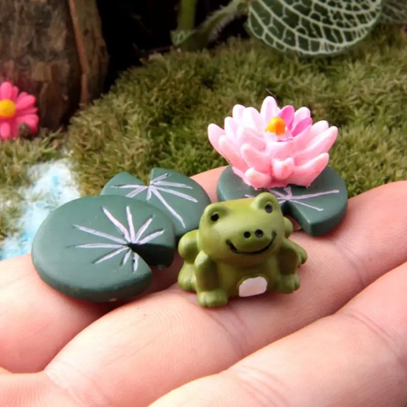

3pcs Miniature Fairy Garden Frog Lotus model Micro Landscape Resin Craft Highway Small miniature garden ornaments