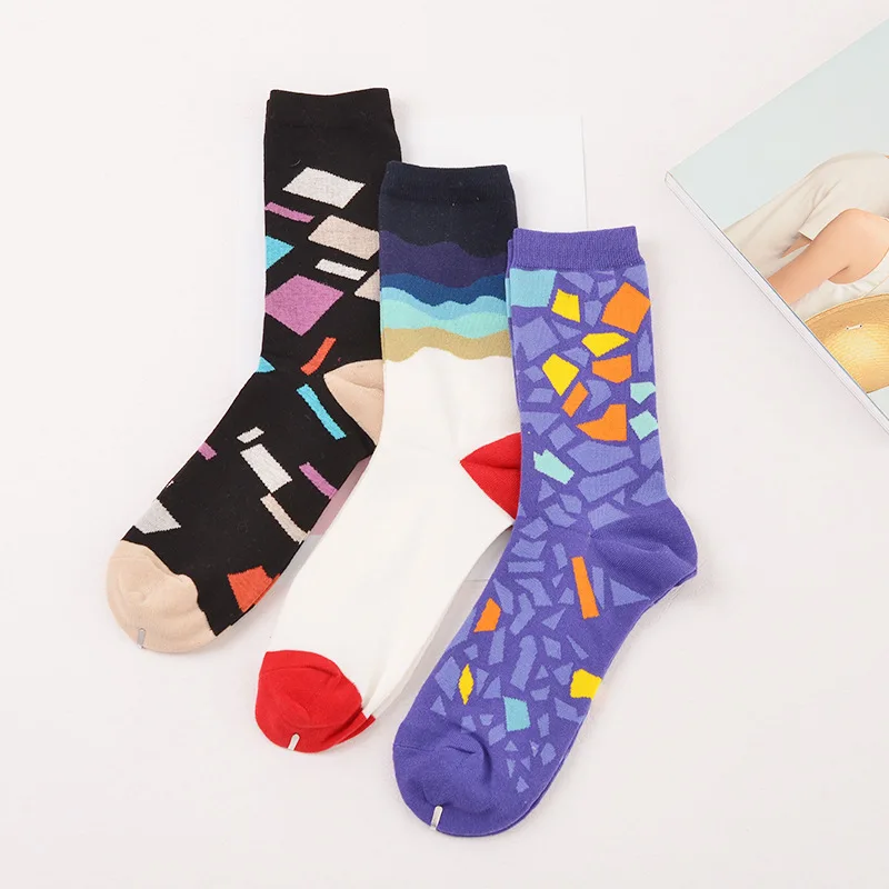 

New Women Cotton Socks Korean Brand Rhombus Pattern Crew Happy Funny Harajuku Designer Compression Calcetines Meias Female Sox