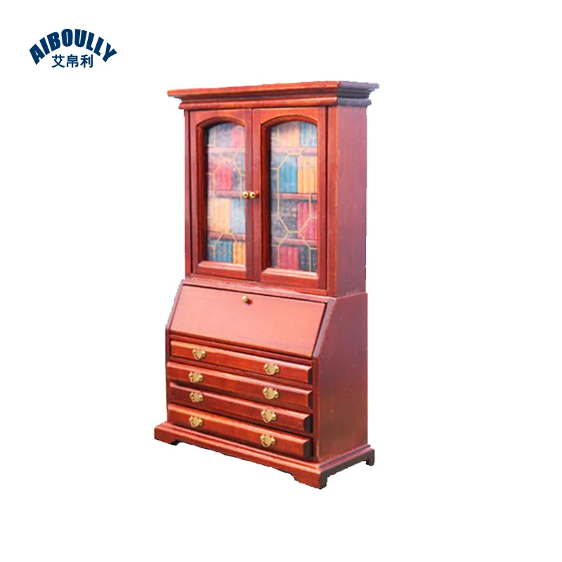 جديد 1:12 مصغرة الرجعية البني العمل درج مجلس الوزراء معرضا خزانة دمية الاكسسوارات والأثاث دمية منزل استخدام