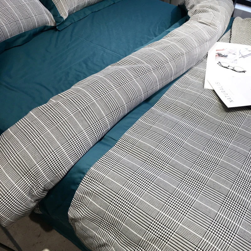 البريطانية نمط الرجال والنساء الرجعية القطن الفراش 4 قطع غطاء لحاف ملاءات المخدة رمي ديكور غرفة نوم طقم سرير