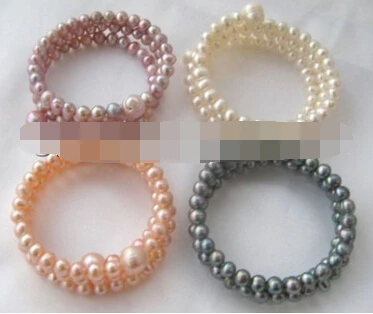 

431 Wholesale 4 pieces 6mm pink purple black white freshwater pearl bracelet